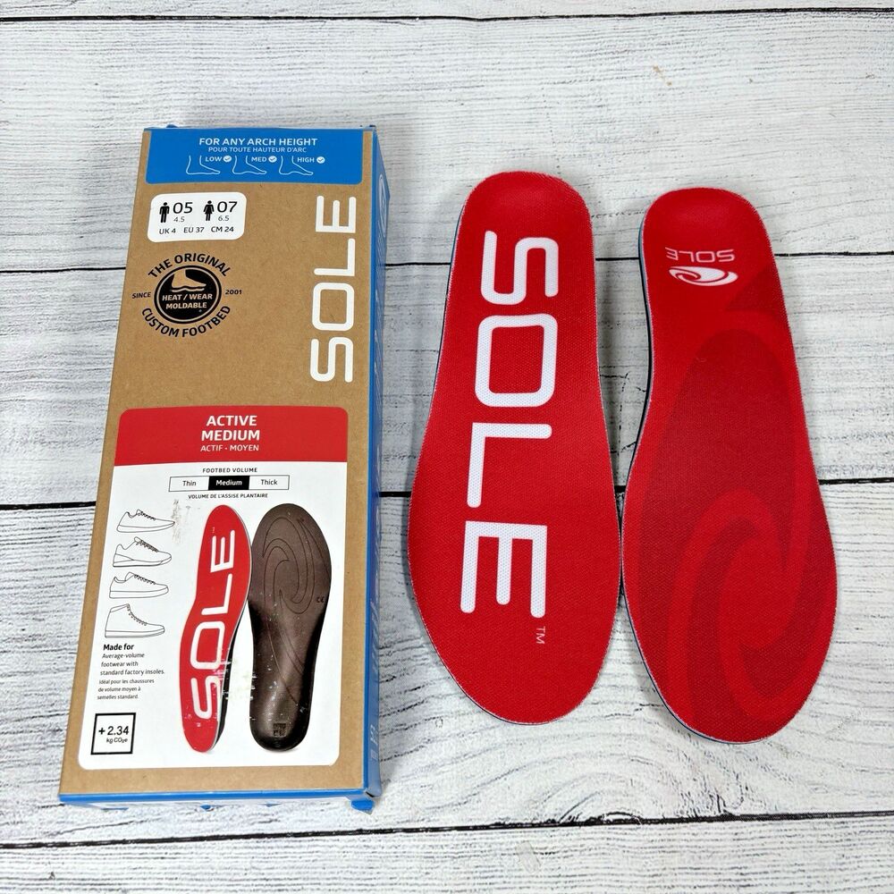 SOLE Active Medium Plantar Fasciitis Relief Arch Support Insoles M 5 / W 7 Red